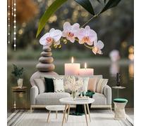 Custom Size Wall Sticker Murals, Zen Orchid Flowers Burning Candles Balanced Stones Water Self-Adhesive Wall Fabric(NO PVC) Removable Large Photo Wallpaper for Living Room Bedroom Office