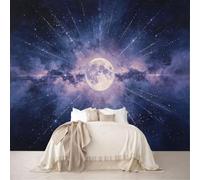 Custom Sized Murals Giant Full Moon Starry Cosmic Sky Oil Painting Removable Self-Adhesive Wallpaper for Bedroom Living Room Dining Room