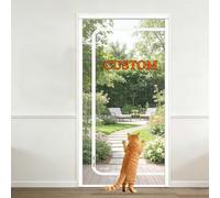 Custom Sizes Cat Pets Protection Door Guard with Zipper, Self-Adhesive Netting Fly Screen Anti-Mosquito Insect Screen Door, Tear-Proof Cat Bird Isolation Net Door