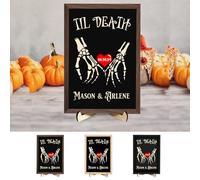Custom Skeleton Couple Name Halloween Sign Til Death Do Us Part Gothic Newlyweds Decor Plaque Halloween Wedding Anniversary or Christmas Memory Gift for Women Men Couple Family Friends