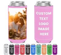 Custom Slim Can Coolers Sleeves Bulk Personalised Insulated Neoprene Drink Holder with Logo Photo Text for 12 oz Skinny Cans and Bottles Wedding Anniversary Party Decorations
