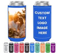 Custom Slim Can Coolers Sleeves Bulk Personalised Insulated Neoprene Drink Holder with Logo Photo Text for 12 oz Skinny Cans and Bottles Wedding Anniversary Party Decorations