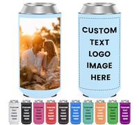 Custom Slim Can Coolers Sleeves Bulk Personalised Insulated Neoprene Drink Holder with Logo Photo Text for 12 oz Skinny Cans and Bottles Wedding Anniversary Party Decorations