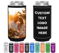 Custom Slim Can Coolers Sleeves Bulk Personalised Insulated Neoprene Drink Holder with Logo Photo Text for 12 oz Skinny Cans and Bottles Wedding Anniversary Party Decorations