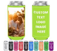 Custom Slim Can Coolers Sleeves Bulk Personalised Insulated Neoprene Drink Holder with Logo Photo Text for 12 oz Skinny Cans and Bottles Wedding Anniversary Party Decorations