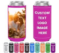 Custom Slim Can Coolers Sleeves Bulk Personalised Insulated Neoprene Drink Holder with Logo Photo Text for 12 oz Skinny Cans and Bottles Wedding Anniversary Party Decorations