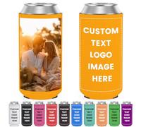 Custom Slim Can Coolers Sleeves Bulk Personalised Insulated Neoprene Drink Holder with Logo Photo Text for 12 oz Skinny Cans and Bottles Wedding Anniversary Party Decorations