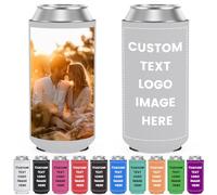 Custom Slim Can Coolers Sleeves Bulk Personalised Insulated Neoprene Drink Holder with Logo Photo Text for 12 oz Skinny Cans and Bottles Wedding Anniversary Party Decorations