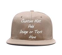 Custom Snapback Cap with Your Image or Text, Flat-Brimmed Hat, Personalized Pop Rock Cap, Popular Adjustable Plain Flat Peak Baseball Cap for Friend Birthday Presents Khaki