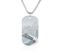 Custom Snow on The Broken Bridge Dog Tag Necklace 23.6" Chain Personalized Photo Pendant for Men Women Stainless Steel Memorial Picture Couple Necklace Jewelry Keepsake Bereavement Sympathy Gifts