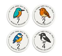 Custom Sobriety Chip, Bird Art AA NA 43mm Polymer Sober Recovery Coin, Personalised Weeks, Months, Years Cute Medallion Keepsake