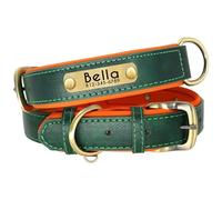Custom Soft Padded Leather Dog Collar and Leash Set Personalized Leather Collar Small Medium Large Dogs Free Engraved Nameplate Green Collar,L