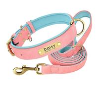 Custom Soft Padded Leather With Name Plate Dog Collar Leash Suit For French Bulldogs Dachshund Greyhound Beagle Shiba Inu,A,XL