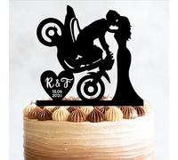 Custom Sport Bike Wedding Bride And Groom Funny Cake Topper, Sport Motorcycle Couple Motorbike Mr Mrs, 6-7.8 Inch For Cake, Lover