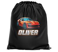 Custom Sports Car Boys Drawstring Bag Personalised Name Fast Cars Back to School PE Sports Bag, One Size, Black