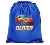 Custom Sports Car Boys Drawstring Bag Personalised Name Fast Cars Back to School PE Sports Bag, One Size, Royal