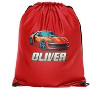 Custom Sports Car Boys Drawstring Bag Personalised Name Fast Cars Back to School PE Sports Bag, One Size, Red