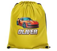 Custom Sports Car Boys Drawstring Bag Personalised Name Fast Cars Back to School PE Sports Bag, One Size, Yellow