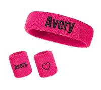 Custom Sports Headband and Wristbands Set, Personalised Embroidered Sweat Wicking Wrist Sweatband with Name and Pattern, 3 Piece Cotton Workout Accessory, Gift for Runner Gym Fitness Athlete
