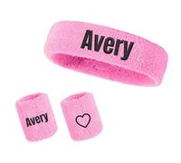 Custom Sports Headband and Wristbands Set, Personalised Embroidered Sweat Wicking Wrist Sweatband with Name and Pattern, 3 Piece Cotton Workout Accessory, Gift for Runner Gym Fitness Athlete