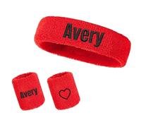 Custom Sports Headband and Wristbands Set, Personalised Embroidered Sweat Wicking Wrist Sweatband with Name and Pattern, 3 Piece Cotton Workout Accessory, Gift for Runner Gym Fitness Athlete