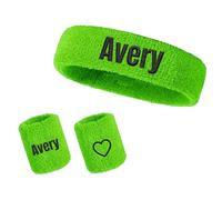 Custom Sports Headband and Wristbands Set, Personalised Embroidered Sweat Wicking Wrist Sweatband with Name and Pattern, 3 Piece Cotton Workout Accessory, Gift for Runner Gym Fitness Athlete