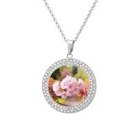 Custom Spring Blossom Flower Picture Necklace Personalized Circle Chain Pendant Gold/Silver Photo Dog Tag Keepsake Necklaces Hip Hop Memorial Jewelry Gifts for Men Women, One size, Titanium Steel