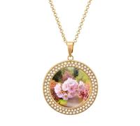 Custom Spring Blossom Flower Picture Necklace Personalized Circle Chain Pendant Gold/Silver Photo Dog Tag Keepsake Necklaces Hip Hop Memorial Jewelry Gifts for Men Women, One size, Titanium Steel