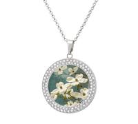 Custom Spring Dogwood Blossoms Picture Necklace Personalized Circle Chain Pendant Gold/Silver Photo Dog Tag Keepsake Necklaces Hip Hop Memorial Jewelry Gifts for Men Women, One Size, Titanium Steel