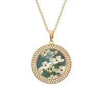 Custom Spring Dogwood Blossoms Picture Necklace Personalized Circle Chain Pendant Gold/Silver Photo Dog Tag Keepsake Necklaces Hip Hop Memorial Jewelry Gifts for Men Women, One Size, Titanium Steel