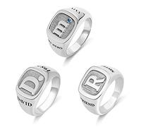 Custom Square Signet Ring for Men Women Sterling Silver 925 Personalised Initial Ring Engraved Name,Year,Letter,Birthstone and Dot Birthday Jewelry Gifts Pinky Ring for Men Dad Father Letter Rings