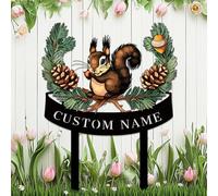 Custom Squirrel Metal Sign with Stake Garden Art,Personalized Farmer Name Signs for Outside,Customized Farmhouse Welcome Plaque for Birthday Gift,Squirrels Decor for Lawn Farm Patio Porch Yard Outdoor