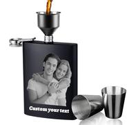 Custom Stainless Steel Flask with Photo and Text Personalized Engraving 8 oz Hip Flask Great Gift for Men, Fathers, Groomsmen, Birthdays, Father's Day, Weddings (Personalized Photo1)