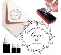 Custom Stamp Handmade with Love Stampin' Pads Heart and Fe Serie Address Business Stamps Labels Personalized Stamp (Pattern Style 2)