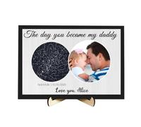 Custom Star Map Photo Plaque,Personalized The Day You Became My Daddy with Kids Name Birth Date Wooden Sign Frame,Fathers Day Birthday Gifts for Dad Grandpa from Daughter Son