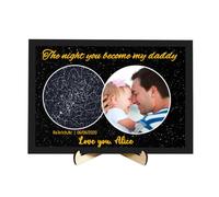 Custom Star Map Photo Plaque,Personalized The Day You Became My Daddy with Kids Name Birth Date Wooden Sign Frame,Fathers Day Birthday Gifts for Dad Grandpa from Daughter Son
