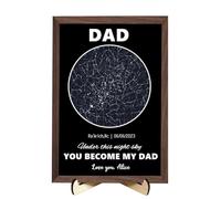 Custom Star Map Plaque,Personalized The Day You Became My Daddy with Kids Name Birth Date Wooden Sign Frame,Fathers Day Birthday Gifts for New Dad Grandpa from Daughter Son