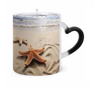 Custom Starfish on The Beach Heat Changing Coffee Mugs 11 Oz Ceramic Cup with Hidden Design Personalized Color Changing Heat Sensitive Magic Mug Novelty Funny Art Mug for Men Women
