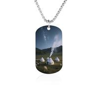 Custom Starry Sky Nomadic Tent Dog Tag Necklace 23.6" Chain Personalized Photo Pendant for Men Women Stainless Steel Memorial Picture Couple Necklace Jewelry Keepsake Bereavement Sympathy Gifts