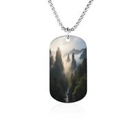 Custom Strange Peaks And Rocks Dog Tag Necklace 23.6" Chain Personalized Photo Pendant for Men Women Stainless Steel Memorial Picture Couple Necklace Jewelry Keepsake Bereavement Sympathy Gifts