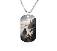 Custom Strange Rocks And Sea of Clouds Dog Tag Necklace 23.6" Chain Personalized Photo Pendant for Men Women Stainless Steel Memorial Picture Couple Necklace Jewelry Keepsake Bereavement Sympathy Gi