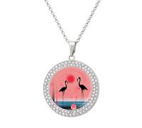 Custom Stripes And Flamingos Picture Necklace Personalized Circle Chain Pendant Gold/Silver Photo Dog Tag Keepsake Necklaces Hip Hop Memorial Jewelry Gifts for Men Women, One size, Titanium Steel