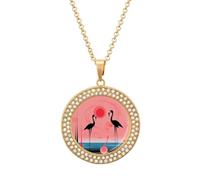 Custom Stripes And Flamingos Picture Necklace Personalized Circle Chain Pendant Gold/Silver Photo Dog Tag Keepsake Necklaces Hip Hop Memorial Jewelry Gifts for Men Women, One size, Titanium Steel
