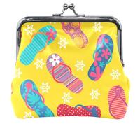 Custom Summer Colors Flip Flops Women Cute Coin Purse Leather Buckle Kiss Lock Change Bag Card Pouch, Summer Colors Flip Flops, Classic