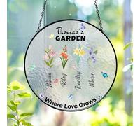 Custom Sun Catcher, Personalized Floral Glass Window Hanging Decor, Handcrafted Memorial Keepsakes for Birthdays, Anniversaries, Optional Month Flowers, Gift for Lover, Family, Friend and Special Ones