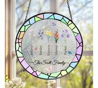 Custom Sun Catcher, Personalized Floral Glass Window Hanging Decor, Memorial Gifts for Man, Woman, Birthdays, Anniversaries, Outdoor Spaces, Grandma's Garden Keepsakes, Balcony Whimsical Decor