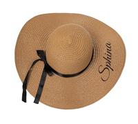 Custom Sun Hat with Embroidered Name for Women,Personalized Straw Beach Hat UV Protection Floppy Foldable Summer Hat, Brown, One size