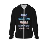Custom Sun Protection Hoodie - Add Your Own Text, Image or Logo - Personalised Design Your Uv Protection Clothing Fun Long Sleeve Sun Hoodie for Outdoor Sports, Swim, Hike, Cycle & Run L