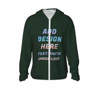 Custom Sun Protection Hoodie Add Your Text/Image/Photo Personalised Add Logo Design Your Uv Protection Clothing Fun Long Sleeve Sun Hoodie For Swim Hike Cycle Run XXL Darkgreen