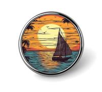 Custom Sunset And Sailboat Lapel Pin Aluminum Alloy Button Badge Personalized Exquisite Brooch Classic Pin 1 Inch for Backpacks Hat Suit Jacket Clothing Decoration
